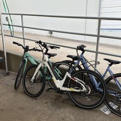 3 aventon e-bike  . soltera 2.5 for light and dark blue white is aventon pace 500.3.  for green and blue there are 850 and white is 1k