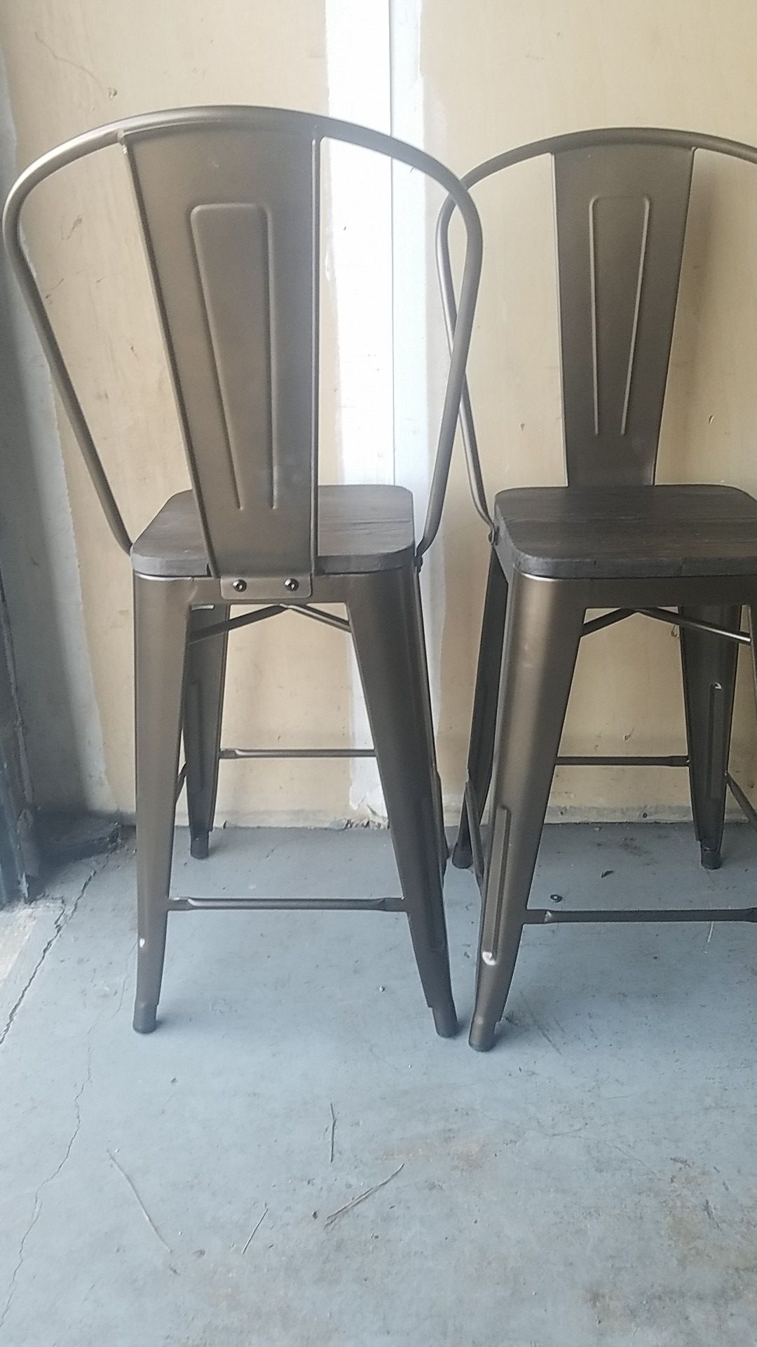 Pair of Metal and Wood 24 in High Chairs