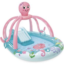 Friendly Octopus Inflatable Kiddie Pool with Water Sprayer and Slide – Splash Pad – 92" x 72" x 59" – Ages 3+