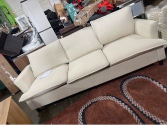 Kian 87”in. Square Arm Fabric Oversized 3-seat Modular Sofa with Ottoman High Back and Solid Wood Legs in. Cream/$250