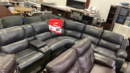 PULASKI FURNITURE Dunhill Leather Power Reclining Sectional. Charcoal Gray for Sale in Columbus OH OfferUp