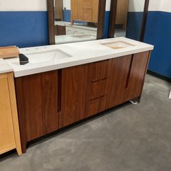 72” Brown Solid Wood Bathroom Vanity With Quartz Top (V24)