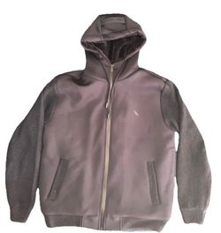 Mens Medium Stone Falcon Hooded Sweater Jacket Navy Plush Velvet Lining