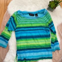 New York & Company Sheer Striped Long Sleeve Top Medium