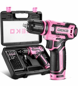 12V Power Drill Set with Pink 800RPM Electric Drills with Tool Set Gift Box, Pink Drill Set