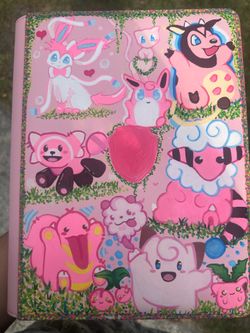 Pink pokemon hand painted binder