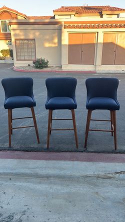 Set of 3 Navy Blue Bar Stools