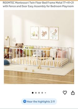 Twin Floor Bed Frame, White, Metal