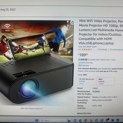 Mini WiFi Video Movie Projector, Portable, 4k, HD 1080p, Indoor/outdoor
