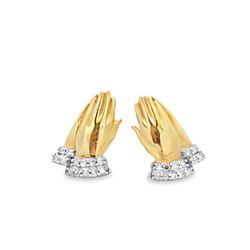 10k Yellow Gold Diamond Praying Hands Earrings 1/12 ctw