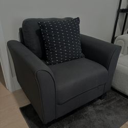 Linen Fabric Accent Chair Black, Modern Upholstered Armchair, Comfy Sofa Chair