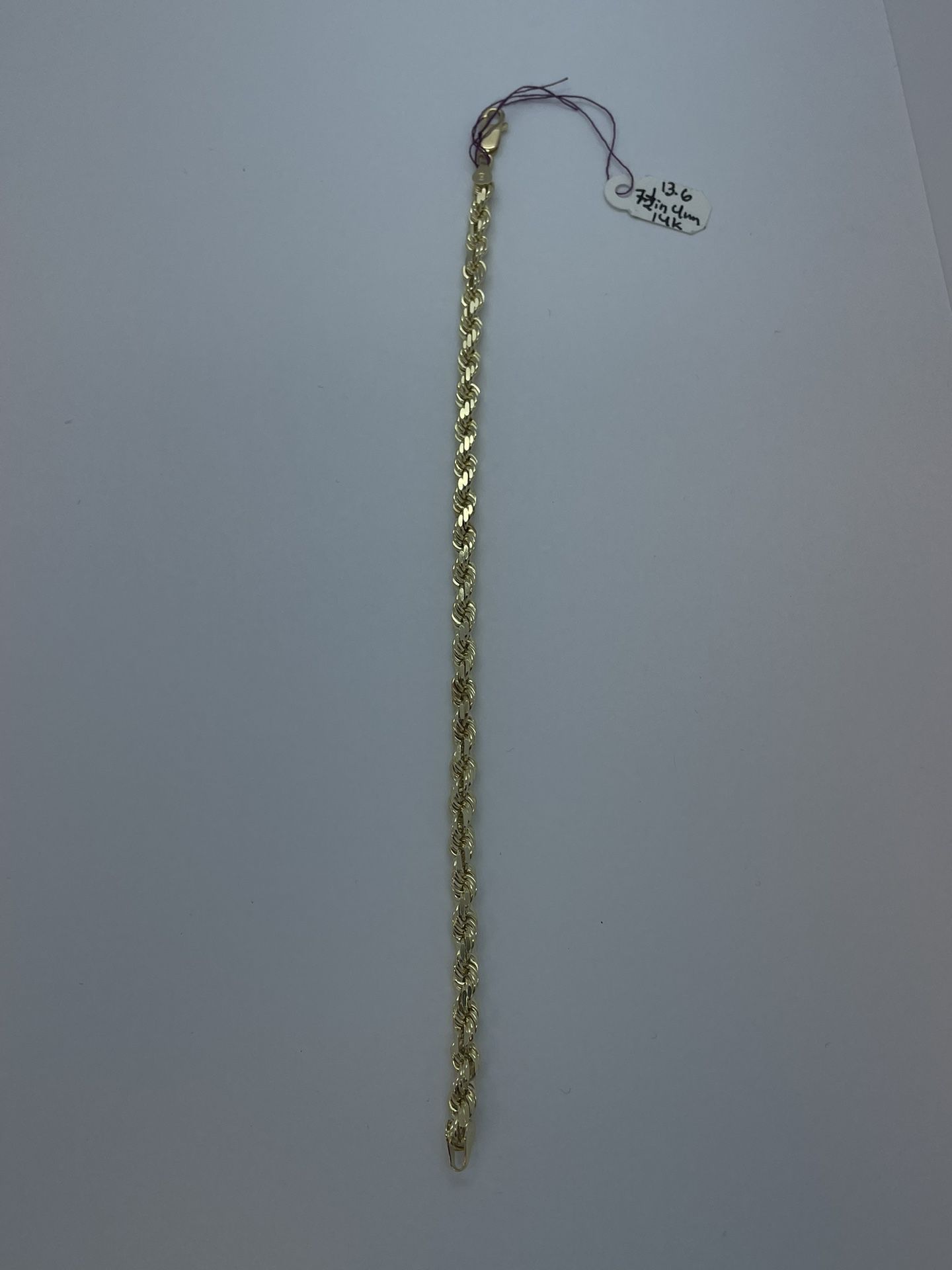 14K Gold Rope Bracelet New