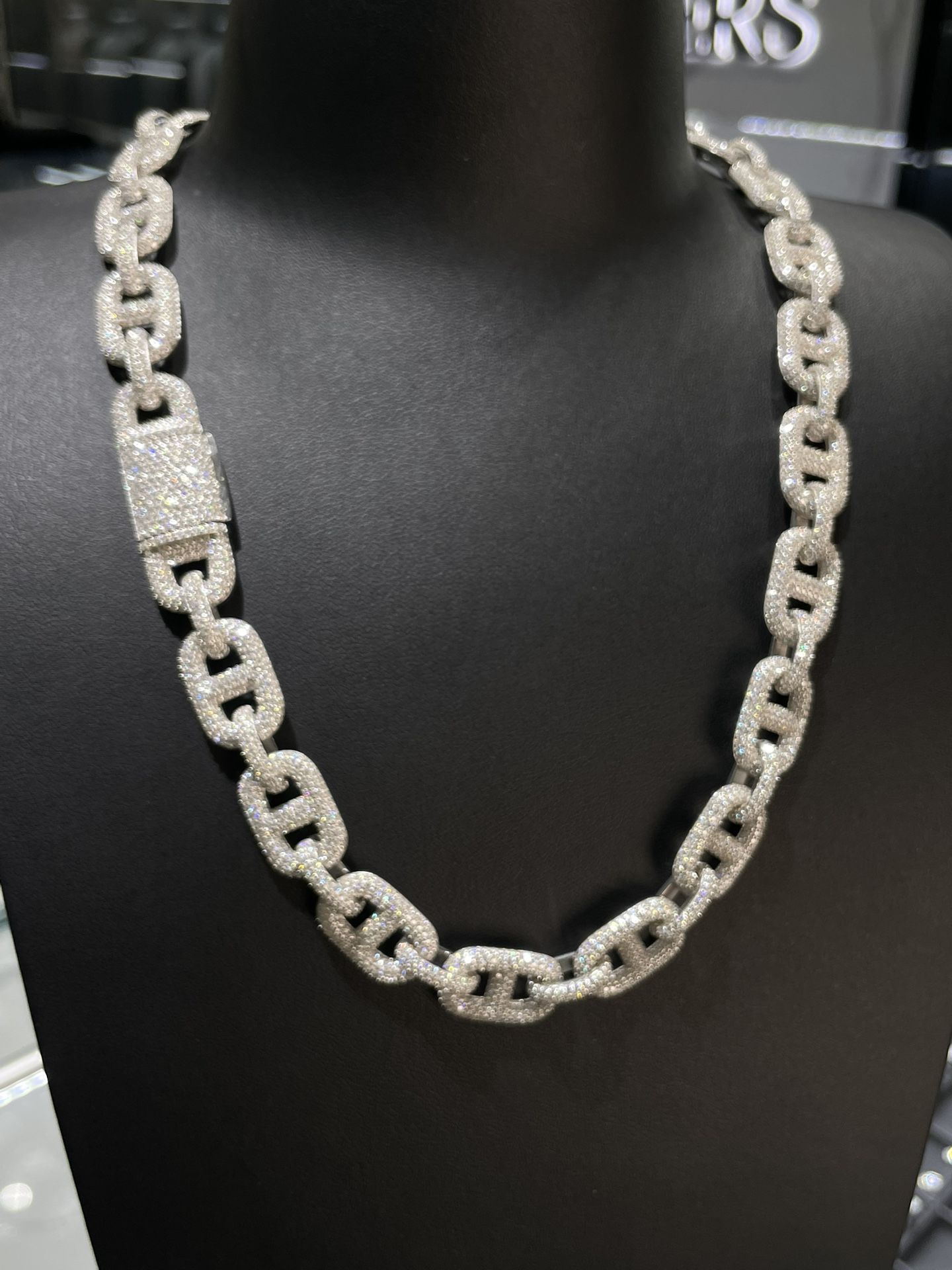 VVS 15mm Moissanite Puff Link Chain 22 inch PASS DIAMOND TESTER