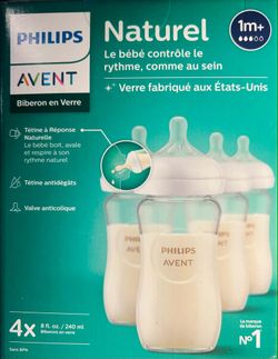 Brand New Philips Avent Glass Baby Bottles (4-Pack, 8oz)
