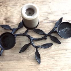 Black Wrought Iron 3 Candle Leaves In A Tree Stick