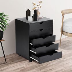 5-Drawers Wood Mobile File Cabinet