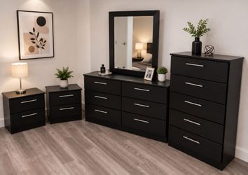 Dresser Whit Mirror,  Chest And 2 Nightstands  - Cómoda con Espejo,  Gavetero  Y 2 Mesitas de noche