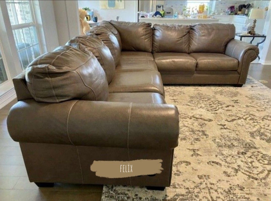 Brand New | Roleson Quarry Real Leather Sectional Sofa Couch 🔥⭐🚀 By Ashley | Living Room Set | Comfort | Deep Seating |