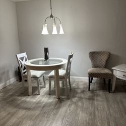White Reupholstered Dinning Set With 2 Chairs 
