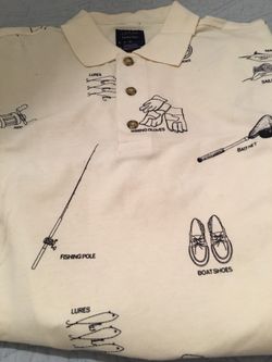 Men’s Large Size Short Sleeve Shirt Theme Fishing shoes tackle rods never used