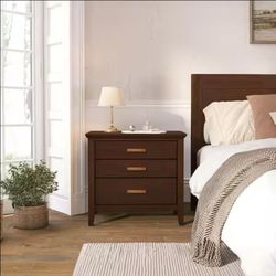 Set of 1 Farmhouse Solid Wood Nightstand 3 Drawers Storage Bedside Table, Dark Brown