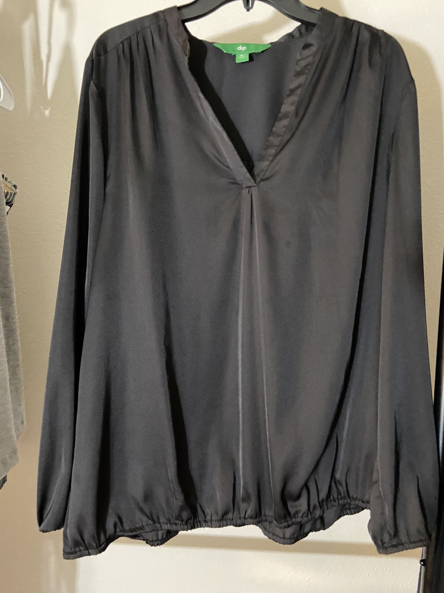 Black satin like long sleeve dress shirt