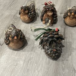 Resin Pine Cone Animal Ornament, Set Of 5