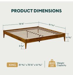 BME DINKEE PLATAFORM BED FRAME (KING SIZE) WITHUOT HEADBOARD CARAMEL COLOR $260 NEW IN THE BOX