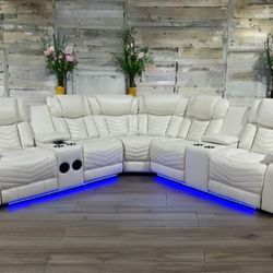 New Charmed White Reclining Sectional With Free Delivery 