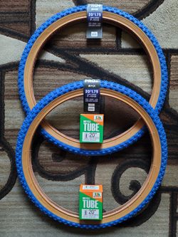 NEW Bicycle Bmx Bike Tires 20" Blue Gumwall Knobby Pattern 