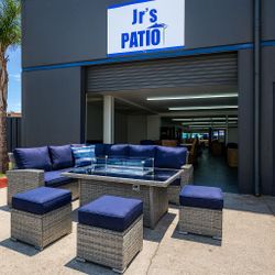 New Outdoor Wicker Sectional Patio Furniture Fire Pit Dining Table Set