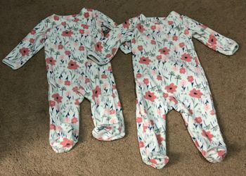 Two Carter’s Just One You Floral Baby Girl Fleece Onesies, never worn, Sizes 3-6M & 6-9M