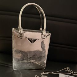 Prada Enamled Metal Triangle Top Handle Bag