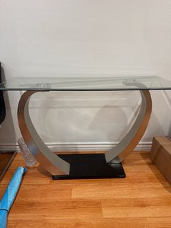 Glass Top Console Table with Metal Base