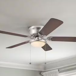 HAMPTON BAYHugger 52 in. LED Indoor Brushed Nickel Ceiling Fan with Light Kit