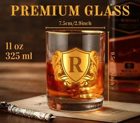 Fancy "R" Monogram Gold-rimmed Whiskey Glasses