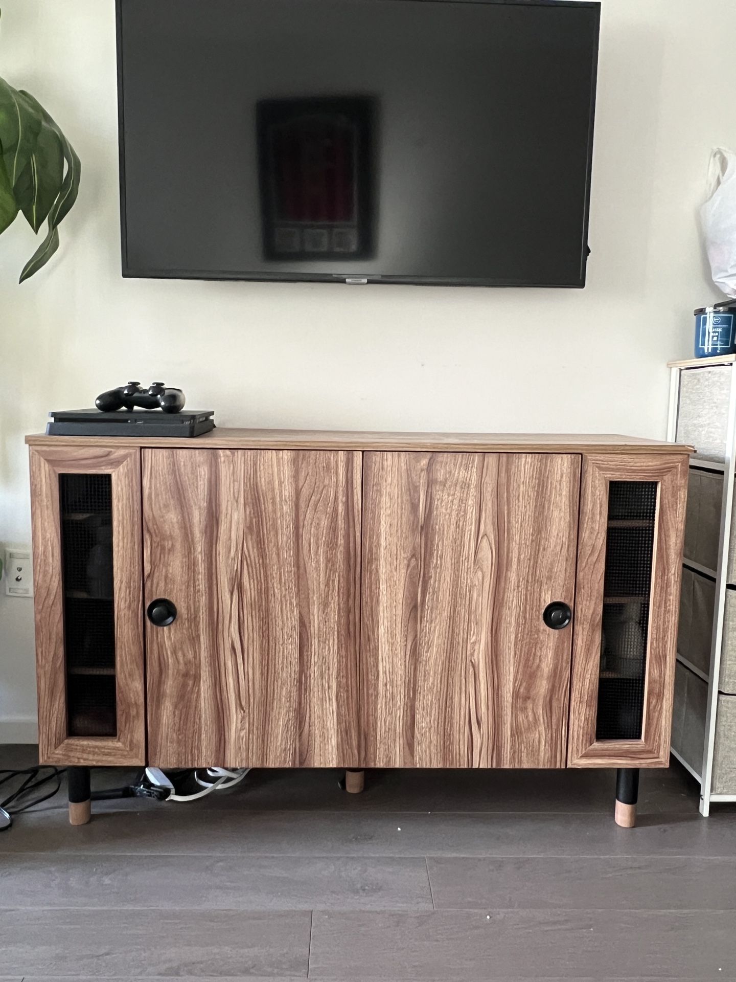 Modern Walnut Shoe Cabinet with Adjustable Shelves (47” x 30”)