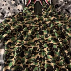 Double Zip-Up Bape Green Camo Hoodie Size Large 