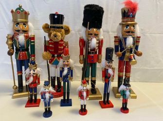 Bulk lot of 10 Christmas Wooden Nut Cracker Collection 15” to 5” Tall
