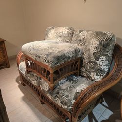 Rattan Couch And Foot Stool