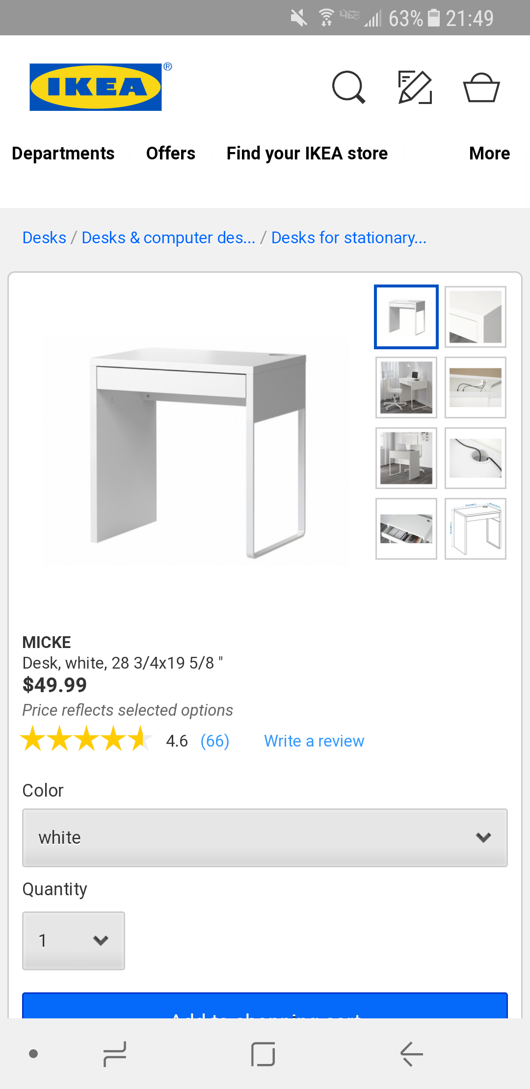 IKEA MICKE Desk, white, 28 3/4x19 5/8 "