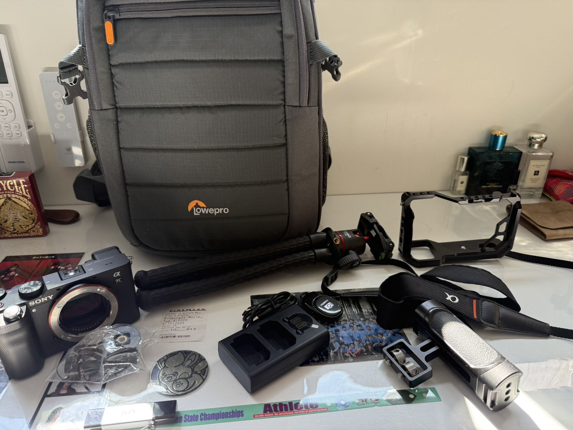 Sony A7c with backpack and other gear