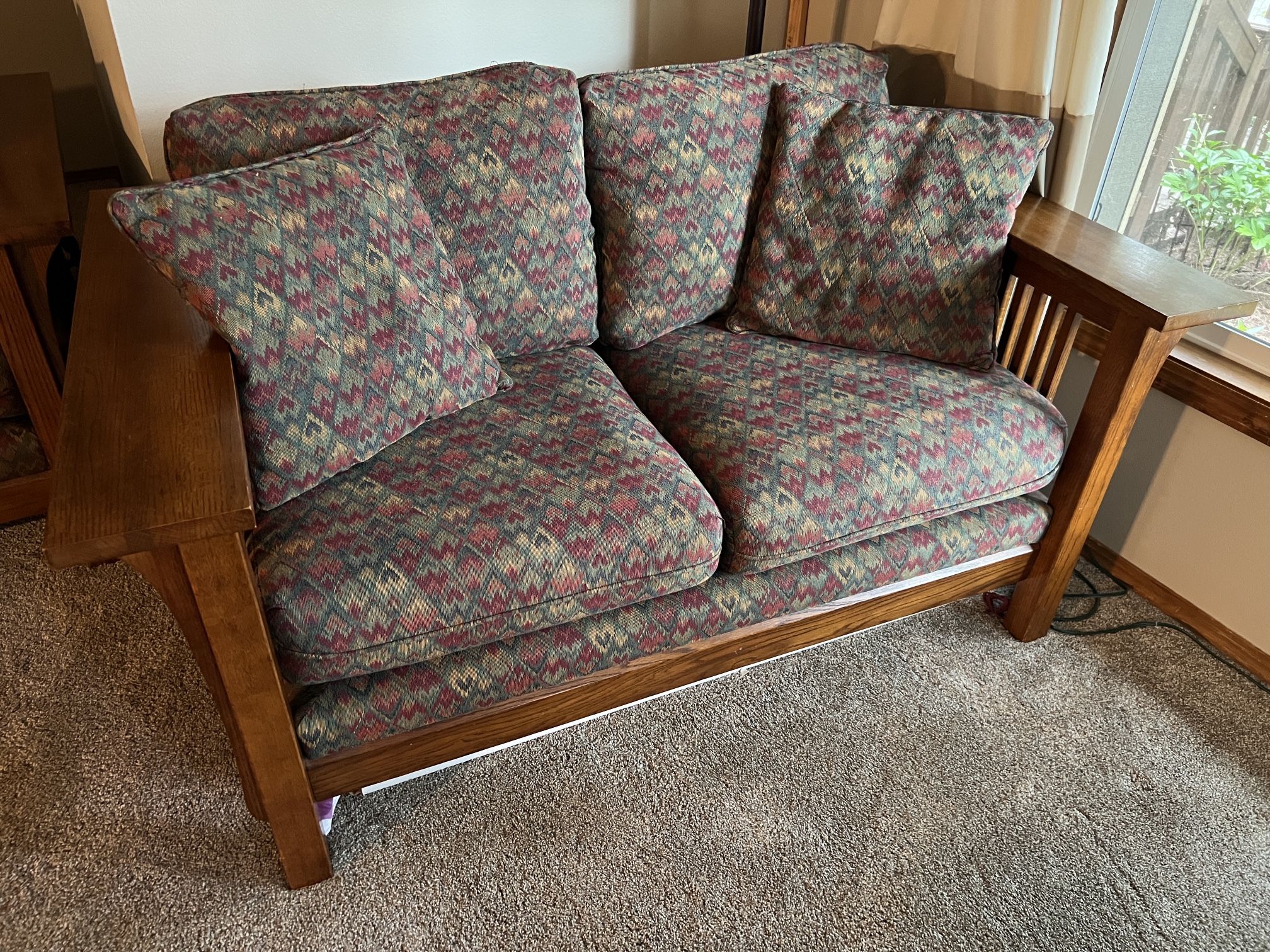 Oak Mission Style Loveseat Couch