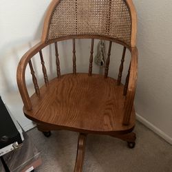 Solid Wood/ Rattan office chair w/ Wheels
