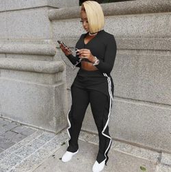 Black and White tracksuit Crop Top and Pants Set