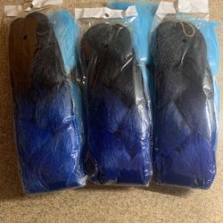 3 Brand new packs of black to teal synthetic kanekalon hair