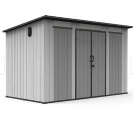 New in Box Domi 6x11FT Outdoor Storage Shed w/ Floor Mat & Sloping Roof Resin Storage