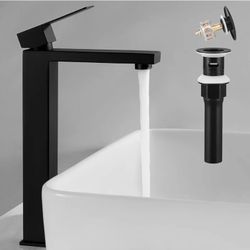 3220: New KES Vessel Sink Faucet, Black Bathroom Faucets, Tall Bathroom Faucets with Sink Drain with Overflow