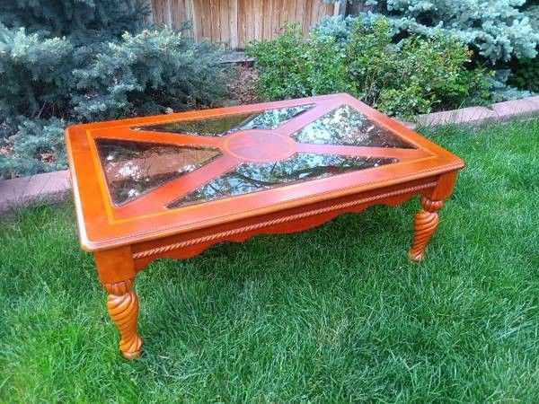 Wood And Glass Top Rectangular Living Room Table 48" X 30" X 20" Tall