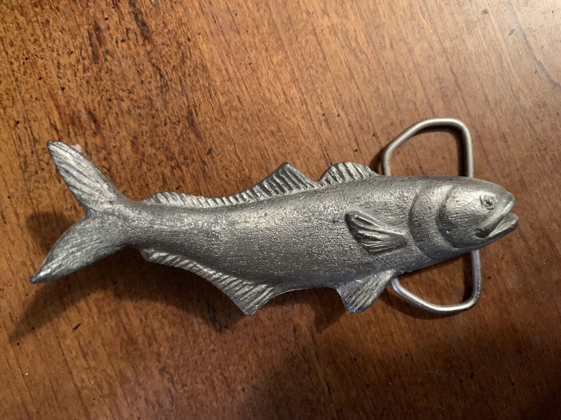 Rare Vintage Pewter Salmon Fish Belt Buckle